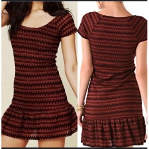 Free People Bodycon Sweater Mini Dress Peplum Ruffled Raw Hem Sz SP - Picture 2 of 9